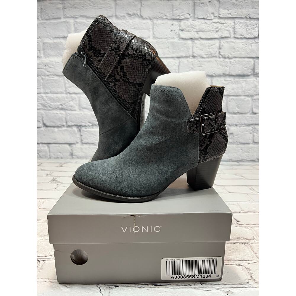 NIB Vionic Naomi Upright Gray Snakeskin Comfort Boots size 8